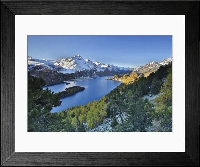 Framed Print : Lake Sils, between Maloja Pass and Lake Silvaplana, overlooked by several mountains over 3000 metres, Graubunden, Switzerland, Europe Framed Print : Lake Sils, between Maloja Pass and Lake Silvaplana, overlooked by several mountains over 3000 metres, Graubunden, Switzerland, Europe