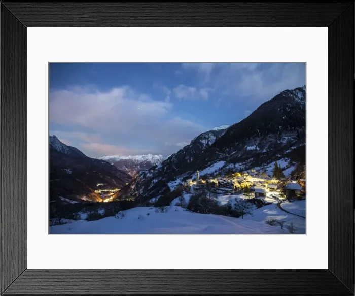 Framed Print : The fairy-tale village of Soglio lies on a ledge on the mountainside of Val Bregaglia, Canton of Graubunden, Switzerland, Europe