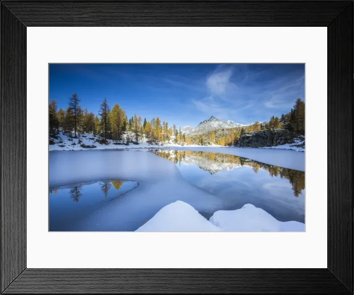 Framed Print : The peaks of Valmalenco in Valtellina reflecting in the water of the half frozen Lake Mufule, Lombardy, Italy, Europe Framed Print : The peaks of Valmalenco in Valtellina reflecting in the water of the half frozen Lake Mufule, Lombardy, Italy, Europe