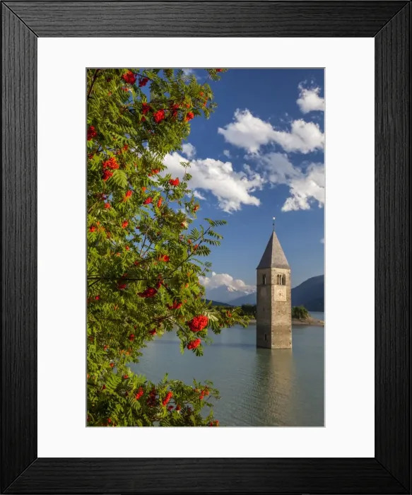Framed Print : Campanile nel Lago di Resia, rising above Lago di Resia (Reschensee) (Lake Reschen), a reservoir beneath which are the submerged hamlets of Arlung, Piz, Gorf and Stockerhofe, South Tyrol, Italy, Europe Framed Print : Campanile nel Lago di Resia, rising above Lago di Resia (Reschensee) (Lake Reschen), a reservoir beneath which are the submerged hamlets of Arlung, Piz, Gorf and Stockerhofe, South Tyrol, Italy, Europe