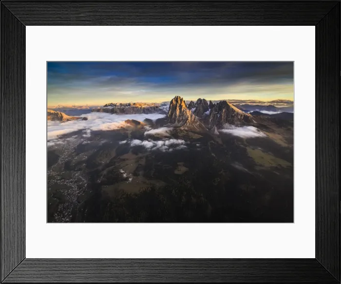 Framed Print : A spectacular view over Sassopiatto (Plattkofel), Sassolungo (Langkofel), the Rolle Group and the Gardena Valley, South Tyrol, Dolomites, Italy, Europe Framed Print : A spectacular view over Sassopiatto (Plattkofel), Sassolungo (Langkofel), the Rolle Group and the Gardena Valley, South Tyrol, Dolomites, Italy, Europe