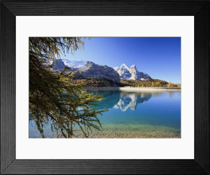 Framed Print : The majestic Marmolada Group and the Lake Fedaia with its turquoise waters, Dolomites, Italy, Europe Framed Print : The majestic Marmolada Group and the Lake Fedaia with its turquoise waters, Dolomites, Italy, Europe