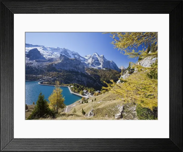 Framed Print : The majestic Marmolada Group and the Lake Fedaia with its turquoise waters, Dolomites, Italy, Europe Framed Print : The majestic Marmolada Group and the Lake Fedaia with its turquoise waters, Dolomites, Italy, Europe