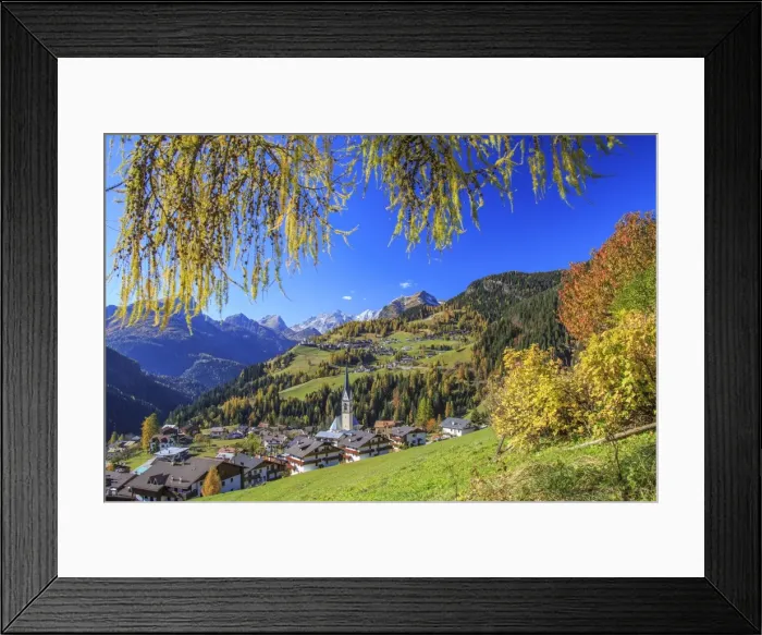 Framed Print : The villages of Selva di Cadore and Colle Santa Lucia, in the Dolomitic Cadore Region, surrounded by yellow larches in autumn, Veneto, Italy, Europe Framed Print : The villages of Selva di Cadore and Colle Santa Lucia, in the Dolomitic Cadore Region, surrounded by yellow larches in autumn, Veneto, Italy, Europe