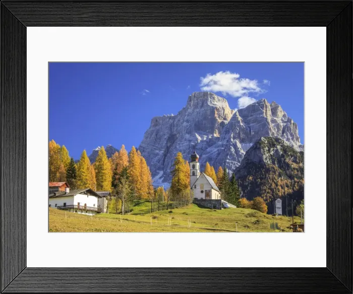 Framed Print : The tiny Church of Selva di Cadore, in the Dolomites, in autumn with the majestic Monte Pelmo in the background, Veneto, Italy, Europe Framed Print : The tiny Church of Selva di Cadore, in the Dolomites, in autumn with the majestic Monte Pelmo in the background, Veneto, Italy, Europe