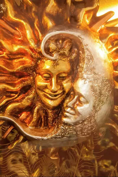 Moon and Sun carnival mask decorations, Venice, Veneto, Italy, Europe