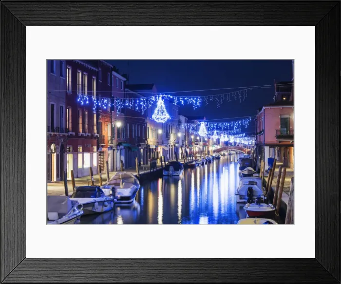Framed Print : Christmas decoration on a canal at night, Murano, Venice, UNESCO World Heritage Site, Veneto, Italy, Europe Framed Print : Christmas decoration on a canal at night, Murano, Venice, UNESCO World Heritage Site, Veneto, Italy, Europe