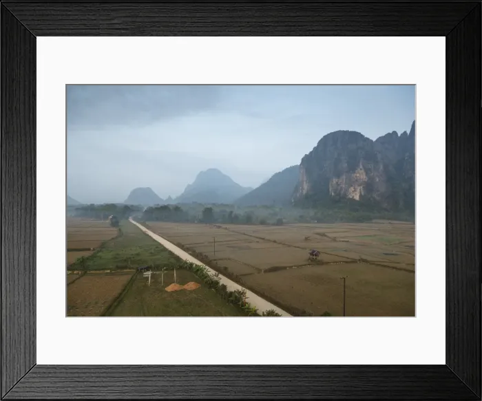 Framed Print : Aerial view of the countryside around Vang Vieng, Laos, Indochina, Southeast Asia, Asia Framed Print : Aerial view of the countryside around Vang Vieng, Laos, Indochina, Southeast Asia, Asia