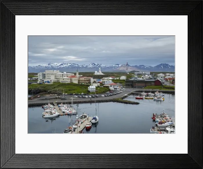 Framed Print : View over the fishing port and houses at Stykkisholmur, Snaefellsnes peninsula, Iceland, Polar Regions Framed Print : View over the fishing port and houses at Stykkisholmur, Snaefellsnes peninsula, Iceland, Polar Regions