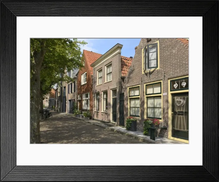 Framed Print : Street of uniquely individual Dutch houses, Zuider Havendijk, Enkhuizen, North Holland, Netherlands, Europe