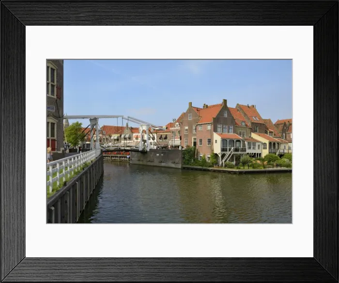 Framed Print : Bascule Bridge (Draw Bridge) and houses in the port of Enkhuizen, North Holland, Netherlands, Europe Framed Print : Bascule Bridge (Draw Bridge) and houses in the port of Enkhuizen, North Holland, Netherlands, Europe