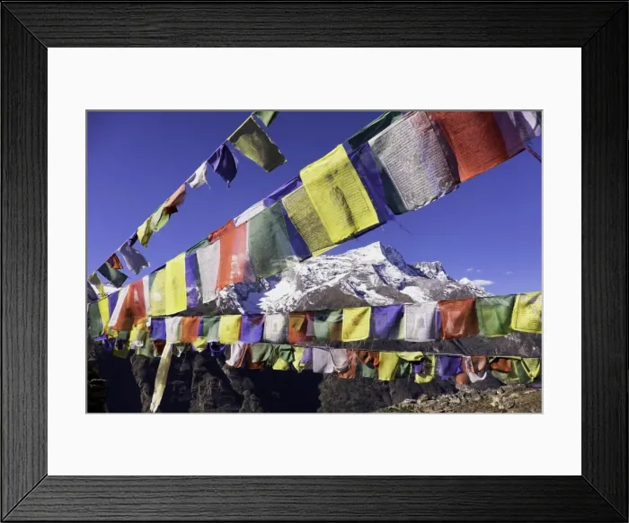 Framed Print : Buddhist prayer flags with Mount Kongde Ri behind taken just above the town of Namche Bazaar, Himalayas, Nepal, Asia Framed Print : Buddhist prayer flags with Mount Kongde Ri behind taken just above the town of Namche Bazaar, Himalayas, Nepal, Asia