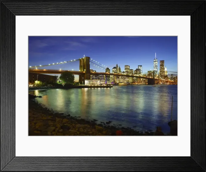 Framed Print : Brooklyn Bridge and Manhattan skyline at dusk from Brooklyn Bridge Park, New York City, New York, United States of America, North America Framed Print : Brooklyn Bridge and Manhattan skyline at dusk from Brooklyn Bridge Park, New York City, New York, United States of America, North America