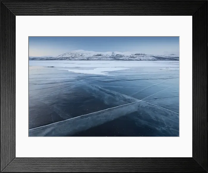 Framed Print : A frozen lake, so clear its possible to see through the ice, near Absiko, Sweden, Scandinavia, Europe Framed Print : A frozen lake, so clear its possible to see through the ice, near Absiko, Sweden, Scandinavia, Europe