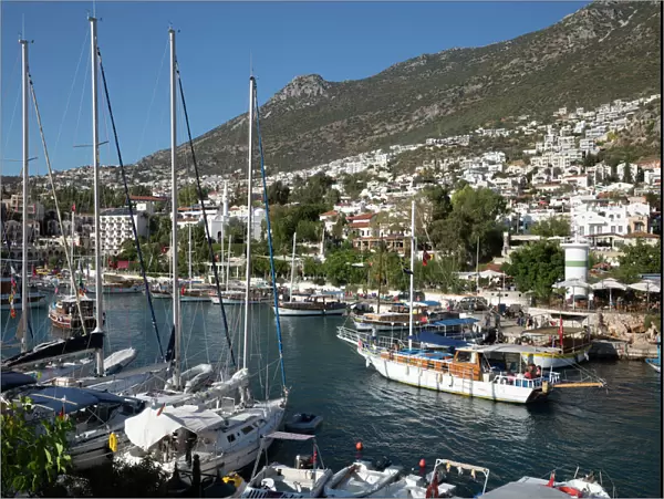 Gulets in harbour, Kalkan, Lycia, Antalya Province, Mediterranean Coast, Southwest Turkey, Turkey, Asia Minor, Eurasia