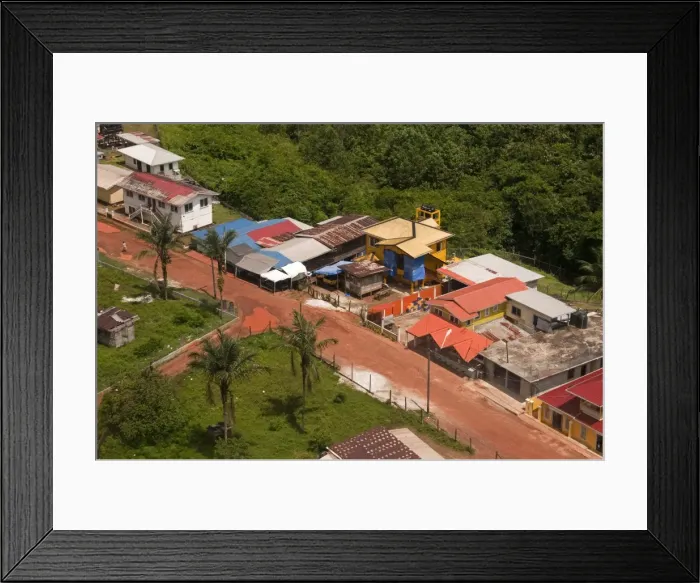 Framed Print : Aerial view of the mining town of Mahdia, Guyana, South America Framed Print : Aerial view of the mining town of Mahdia, Guyana, South America