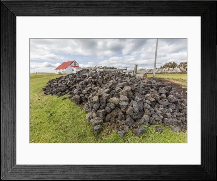 Framed Print : Peat drying in the wind for fuel at Long Island Sheep Farms, outside Stanley, Falkland Islands, U. K. Overseas Protectorate, South America Framed Print : Peat drying in the wind for fuel at Long Island Sheep Farms, outside Stanley, Falkland Islands, U. K. Overseas Protectorate, South America