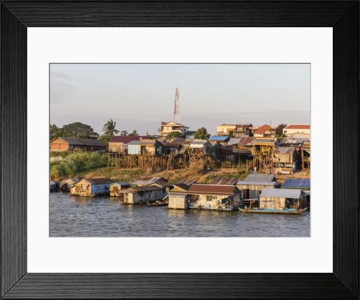 Framed Print : Life along the Mekong River approaching the capital city of Phnom Penh, Cambodia, Indochina, Southeast Asia, Asia