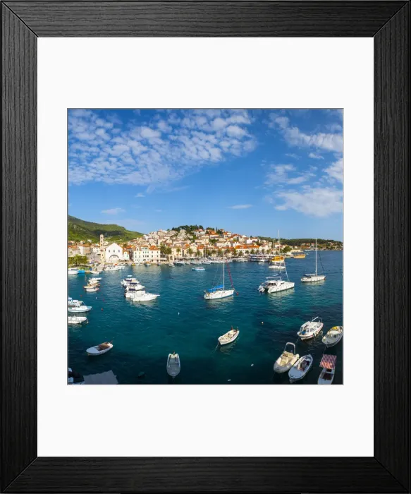 Framed Print : Elevated view over Hvars picturesque harbour, Stari Grad (Old Town), Hvar, Dalmatia, Croatia, Europe Framed Print : Elevated view over Hvars picturesque harbour, Stari Grad (Old Town), Hvar, Dalmatia, Croatia, Europe