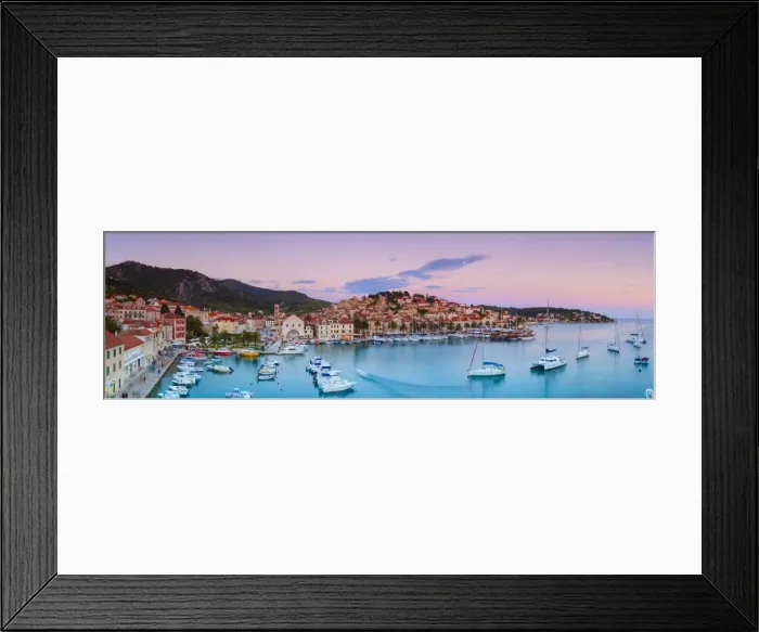 Framed Print : Elevated view over the picturesque harbour town of Hvar illuminated at dusk, Hvar, Dalmatia, Croatia, Europe Framed Print : Elevated view over the picturesque harbour town of Hvar illuminated at dusk, Hvar, Dalmatia, Croatia, Europe