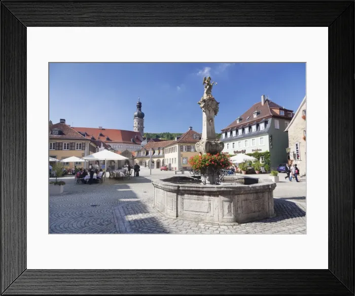 Framed Print : Rokoko fountain on market square, view to the castle, Weikersheim, Hohenlohe Region, Taubertal Valley, Romantische Strasse (Romantic Road), Baden Wurttemberg, Germany, Europe Framed Print : Rokoko fountain on market square, view to the castle, Weikersheim, Hohenlohe Region, Taubertal Valley, Romantische Strasse (Romantic Road), Baden Wurttemberg, Germany, Europe