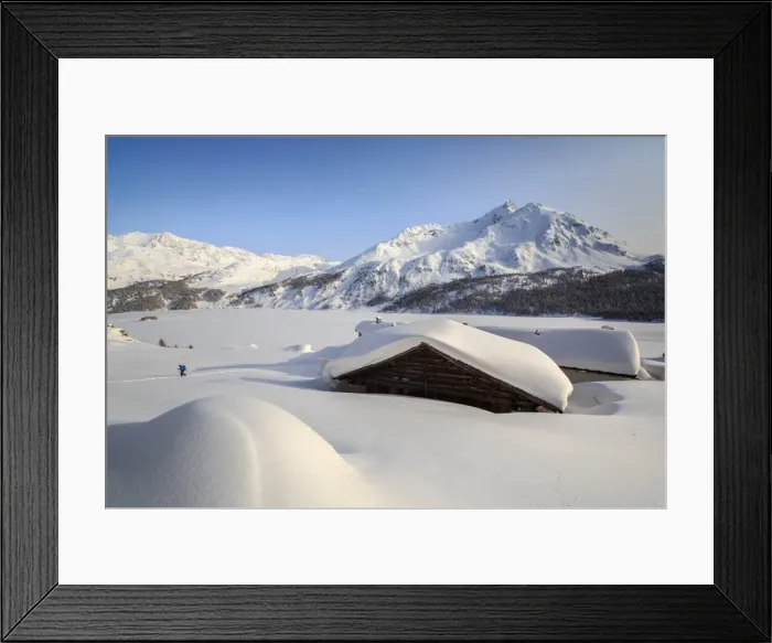 Framed Print : Some Spluga huts near the Maloja Pass submerged by meters of powder snow on a clear winter day, Graubunden, Swiss Alps, Switzerland, Europe Framed Print : Some Spluga huts near the Maloja Pass submerged by meters of powder snow on a clear winter day, Graubunden, Swiss Alps, Switzerland, Europe