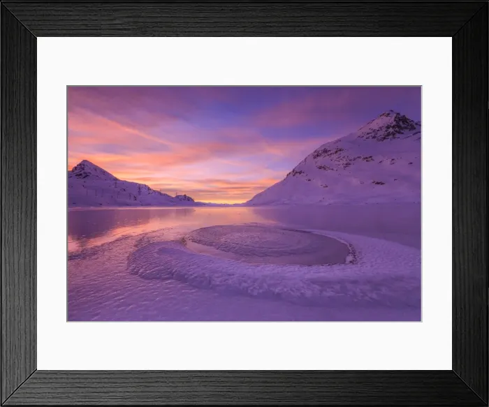 Framed Print : Frost creating unusual shapes in the middle of Lake Bianco at Bernina illuminated by the light of sunrise, Graubunden, Swiss Alps, Switzerland, Europe Framed Print : Frost creating unusual shapes in the middle of Lake Bianco at Bernina illuminated by the light of sunrise, Graubunden, Swiss Alps, Switzerland, Europe
