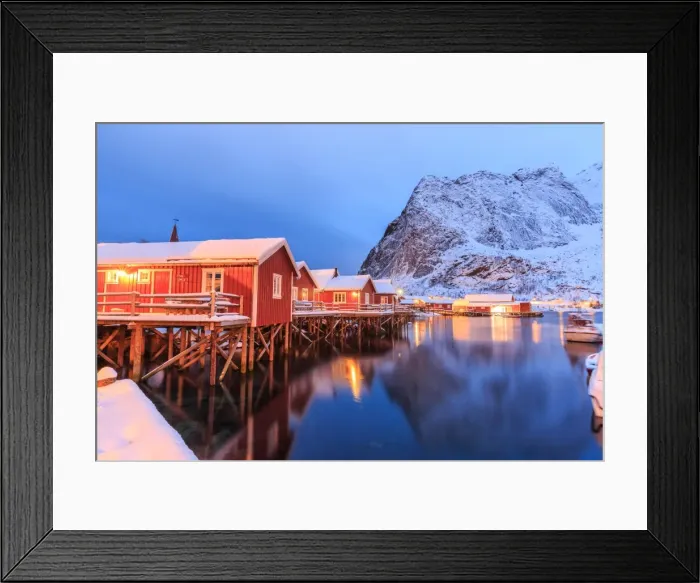 Framed Print : The Rorbu, the Norwegian red houses built on stilts in the bay of Reine in the Lofoten Islands, Arctic, Norway, Scandinavia, Europe Framed Print : The Rorbu, the Norwegian red houses built on stilts in the bay of Reine in the Lofoten Islands, Arctic, Norway, Scandinavia, Europe