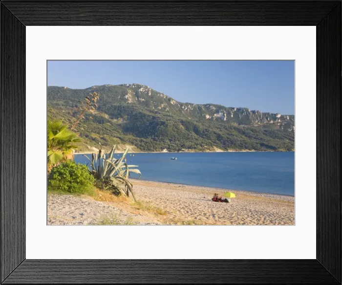 Framed Print : View across the bay to wooded hillside, early evening, Agios Georgios, Corfu, Ionian Islands, Greek Islands, Greece, Europe Framed Print : View across the bay to wooded hillside, early evening, Agios Georgios, Corfu, Ionian Islands, Greek Islands, Greece, Europe