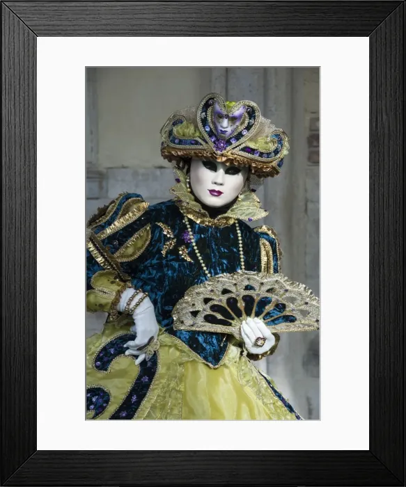 Framed Print : Lady in blue and gold, with fan, Venice Carnival, Venice, Veneto, Italy, Europe Framed Print : Lady in blue and gold, with fan, Venice Carnival, Venice, Veneto, Italy, Europe