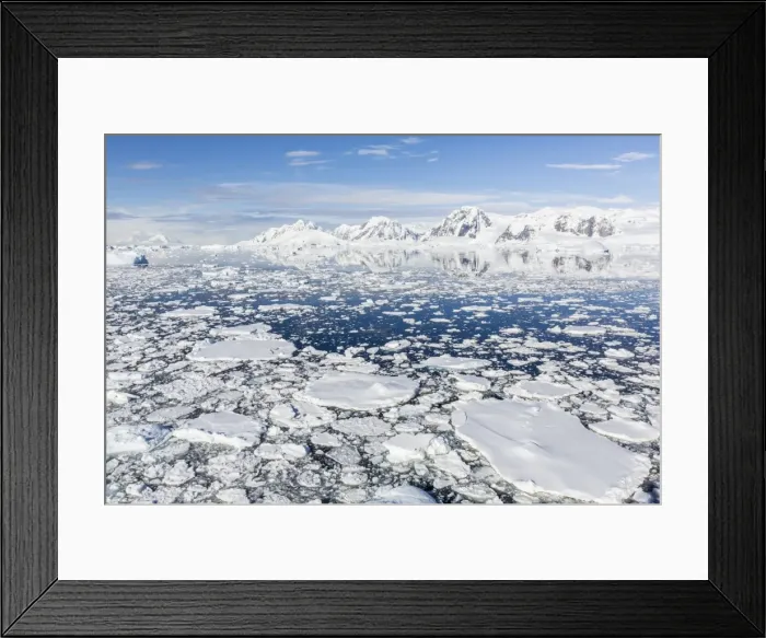 Framed Print : Snow-covered mountains line the ice floes in Penola Strait, Antarctica, Polar Regions Framed Print : Snow-covered mountains line the ice floes in Penola Strait, Antarctica, Polar Regions