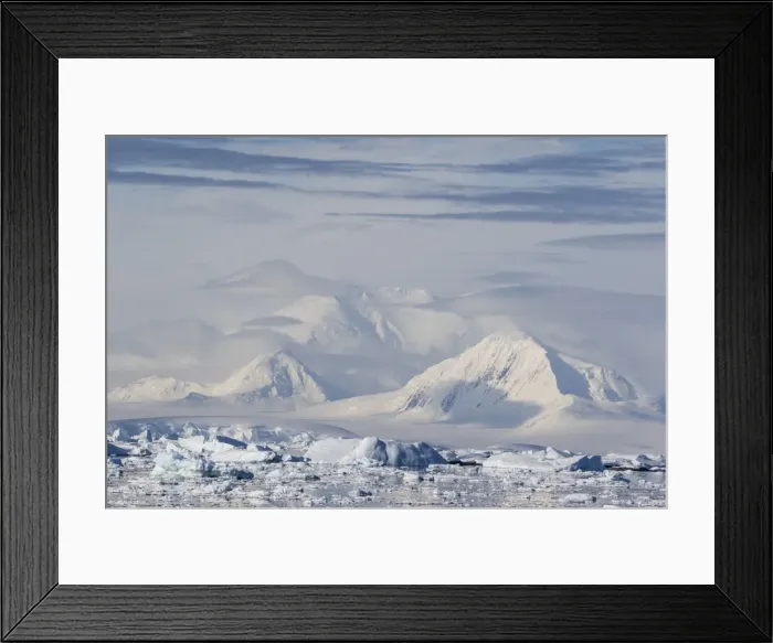 Framed Print : Snow-covered mountains line the ice floes in Penola Strait, Antarctica, Polar Regions Framed Print : Snow-covered mountains line the ice floes in Penola Strait, Antarctica, Polar Regions