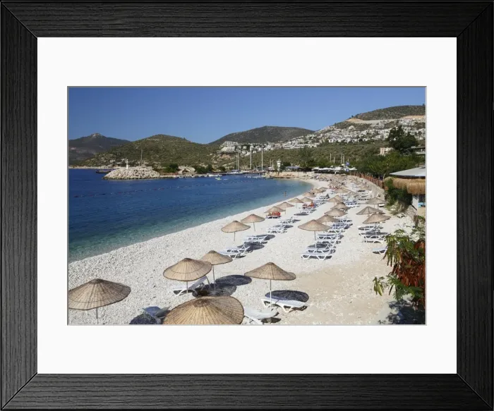 Framed Print : View over beach, Kalkan, Lycia, Antalya Province, Mediterranean Coast, Southwest Turkey