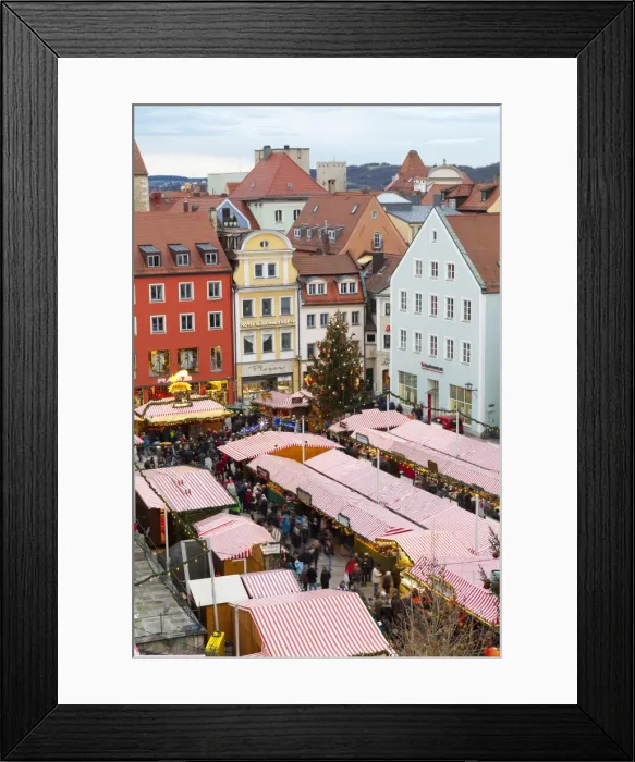 Framed Print : Overview of the Christmas Market in Neupfarrplatz, Regensburg, Bavaria, Germany, Europe