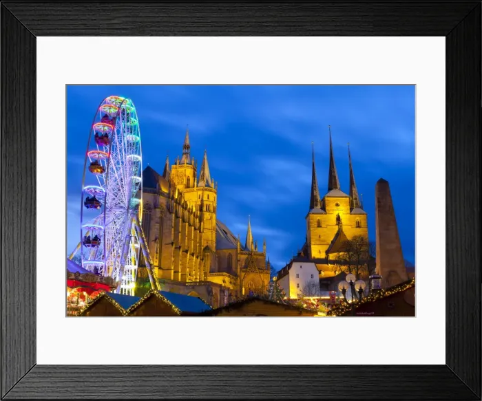 Framed Print : Christmas Market with Saint Marien Cathedral and Severi Church in the background Framed Print : Christmas Market with Saint Marien Cathedral and Severi Church in the background