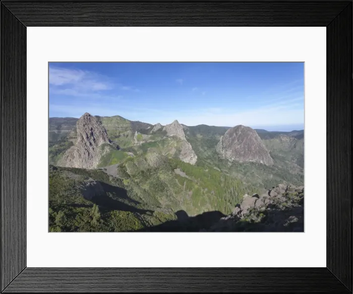 Framed Print : Three former volcanos, Roque de Agando, Degollada de Agando, Mirador de los Roques