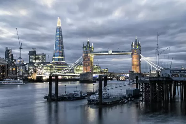 The River Thames, Tower Bridge, City Hall, Bermondsey warehouses and the Shard at
