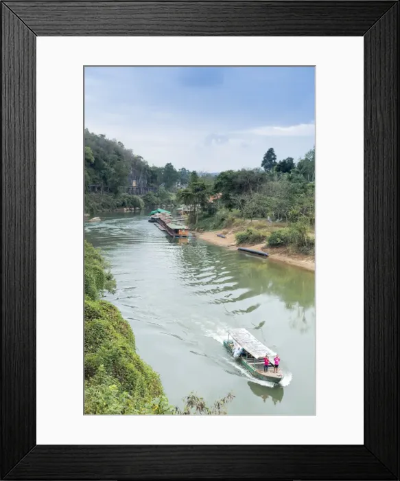 Framed Print : A boat on the River Kwai with the POW-built Wampoo Viaduct behind, Death Railway near Nam Tok Framed Print : A boat on the River Kwai with the POW-built Wampoo Viaduct behind, Death Railway near Nam Tok