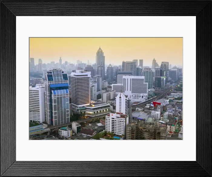 Framed Print : City skyline looking along the BTS Skytrain, Sukhumvit Road and Phloen Chit, with Framed Print : City skyline looking along the BTS Skytrain, Sukhumvit Road and Phloen Chit, with
