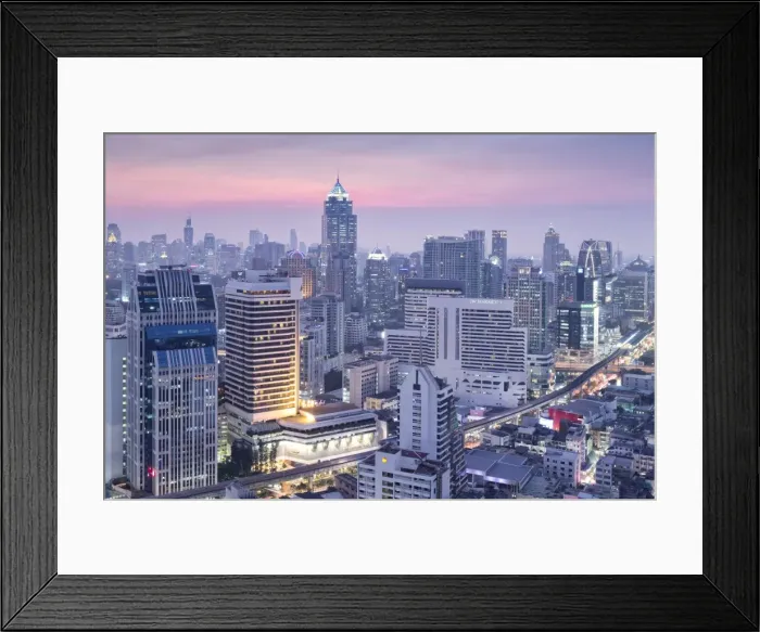 Framed Print : City skyline looking along the BTS Skytrain, Sukhumvit Road and Phloen Chit to Phloen Chit station Framed Print : City skyline looking along the BTS Skytrain, Sukhumvit Road and Phloen Chit to Phloen Chit station