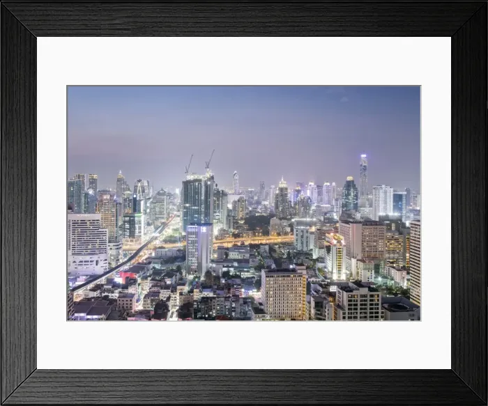 Framed Print : City skyline looking along the BTS Skytrain, Sukhumvit Road and Phloen Chit, with Framed Print : City skyline looking along the BTS Skytrain, Sukhumvit Road and Phloen Chit, with