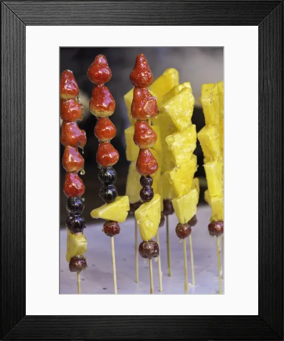 Framed Print : Frozen fruit for sale in the winter, central shopping street, Harbin, Heilongjiang Province Framed Print : Frozen fruit for sale in the winter, central shopping street, Harbin, Heilongjiang Province