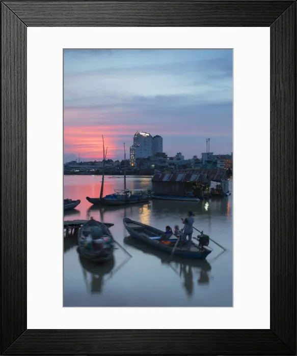 Framed Print : Boats on Can Tho River at sunset, Can Tho, Mekong Delta, Vietnam, Indochina, Southeast Asia