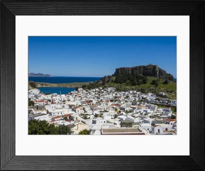Framed Print : Panoramic view of beautiful Lindos village with its castle (Acropolis), Rhodes, Dodecanese Islands Framed Print : Panoramic view of beautiful Lindos village with its castle (Acropolis), Rhodes, Dodecanese Islands