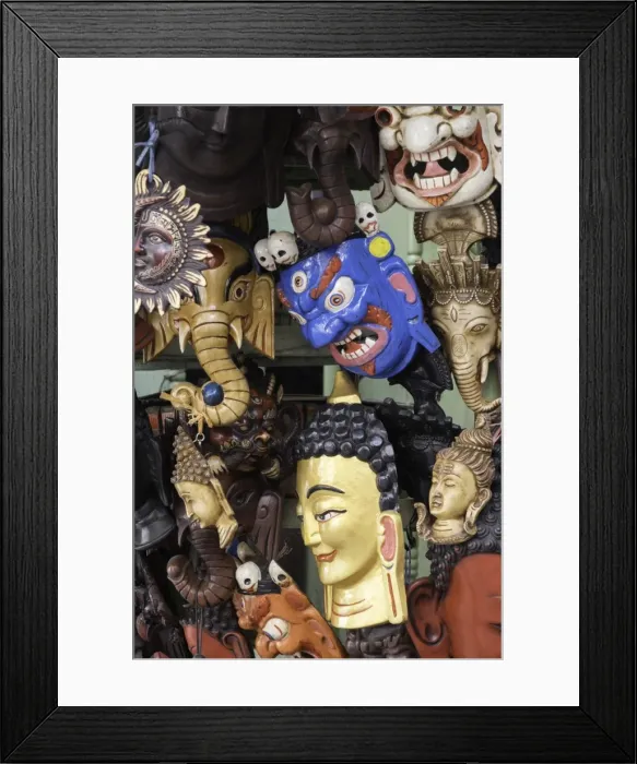 Framed Print : Masks on sale in a shop in Kathmandu, Nepal, Asia Framed Print : Masks on sale in a shop in Kathmandu, Nepal, Asia