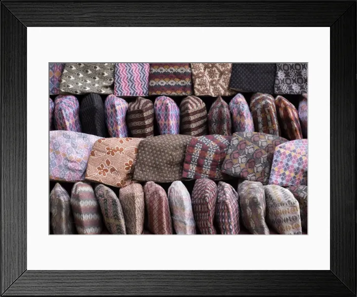 Framed Print : Traditional Nepalese hats on sale on a market stall in Kathmandu, Nepal, Asia Framed Print : Traditional Nepalese hats on sale on a market stall in Kathmandu, Nepal, Asia