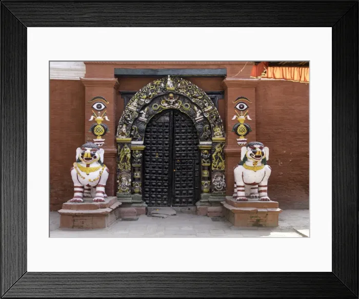 Framed Print : Lion statues outside a gate at the Taleju Temple, Durbar Square, Kathmandu, Nepal, Asia Framed Print : Lion statues outside a gate at the Taleju Temple, Durbar Square, Kathmandu, Nepal, Asia
