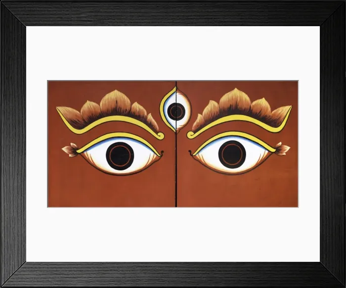 Framed Print : Buddha eyes painted on a door in Kathmandu, Nepal, Asia Framed Print : Buddha eyes painted on a door in Kathmandu, Nepal, Asia