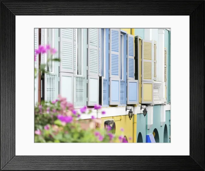 Framed Print : Colourful wooden window shutters in the Boat Quay area of Singapore, Southeast Asia, Asia Framed Print : Colourful wooden window shutters in the Boat Quay area of Singapore, Southeast Asia, Asia