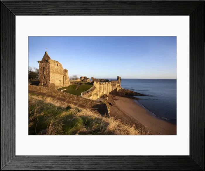 Framed Print : St. Andrews Castle and Castle Sands from The Scores at sunrise, Fife, Scotland, United Kingdom Framed Print : St. Andrews Castle and Castle Sands from The Scores at sunrise, Fife, Scotland, United Kingdom